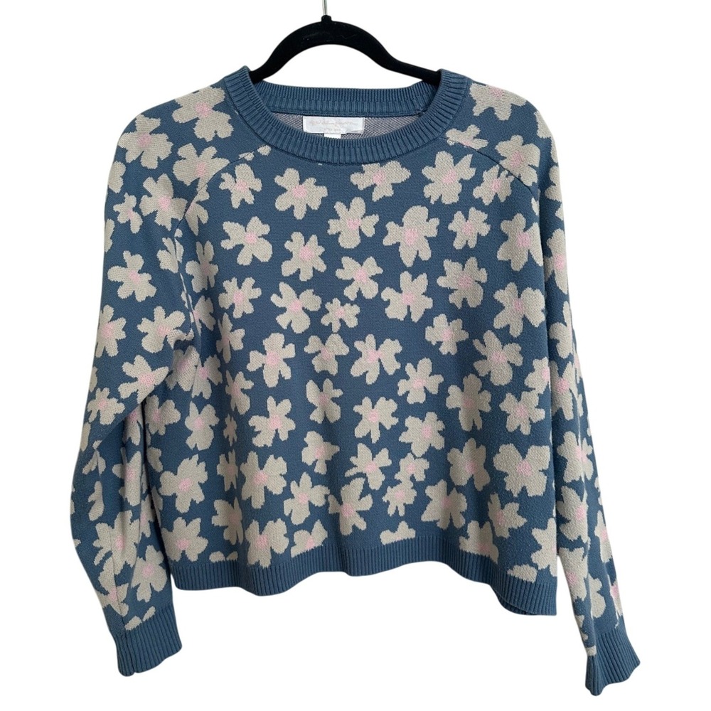 Spiritual Gangster‎ Floral Knit Crewneck Sweater XS Blue Coquette - Picture 2 of 8